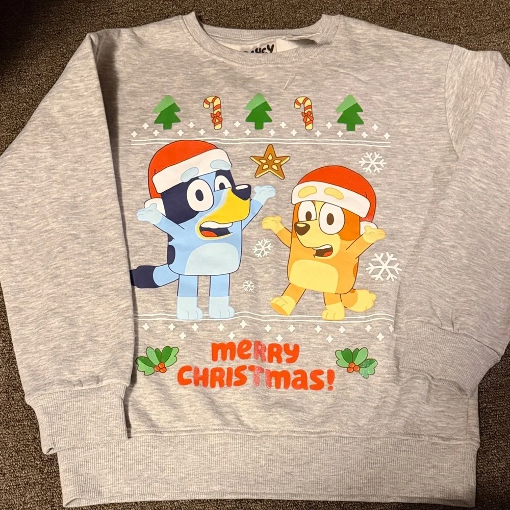 Gray Christmas Sweatshirt with Cartoon Characters